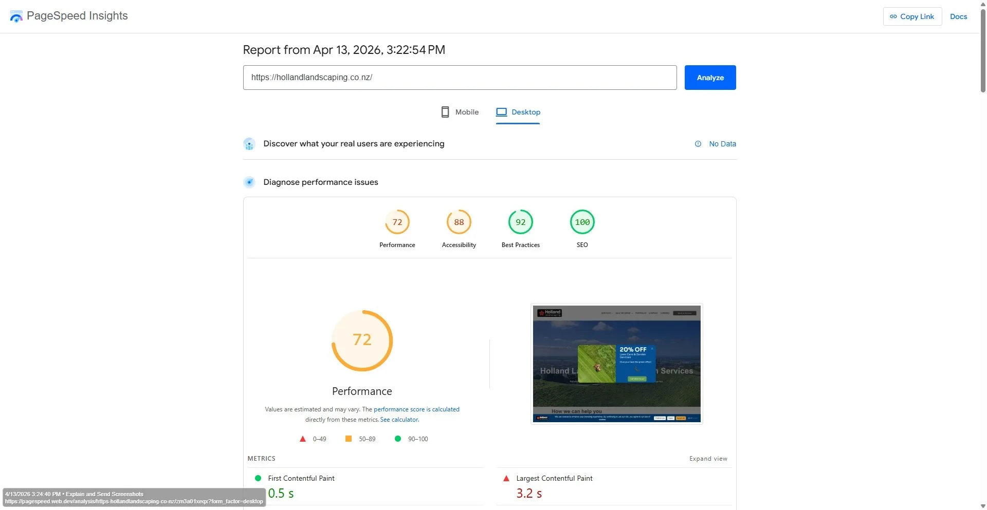 PageSpeed Insights Desktop